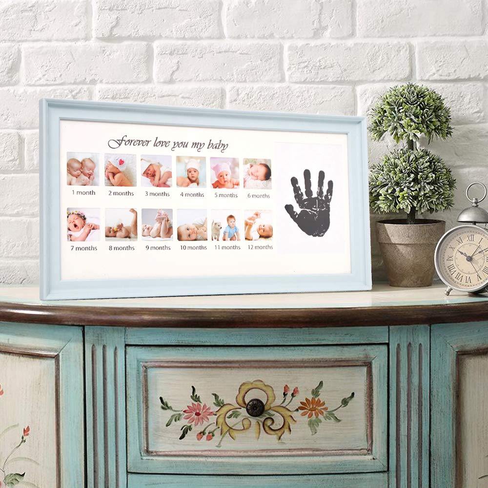 Bosonshop Baby Handprint Kit & Footprint Photo Frame for Newborn Girls and Boys, Blue