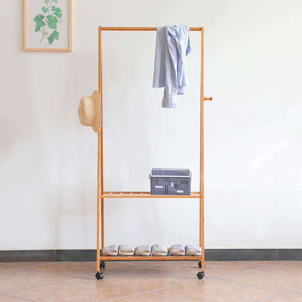 Bosonshop Bamboo Garment Clothing Rack with Wheels and Hooks