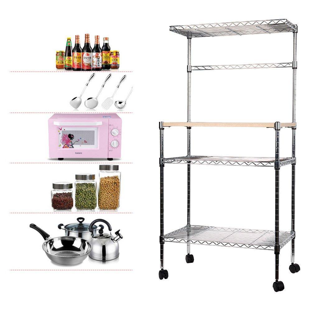 Bosonshop 4 Tier Adjustable Kitchen Bakers Storage with Spice Rack Organizer and Cutting Board