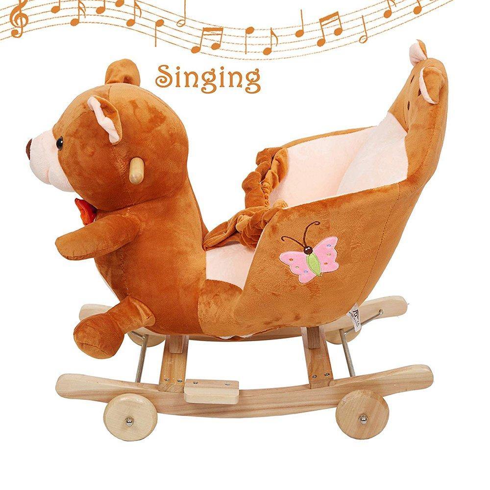 Bosonshop Children Wooden& Plush Rocking Horse Toy,Brown Bear