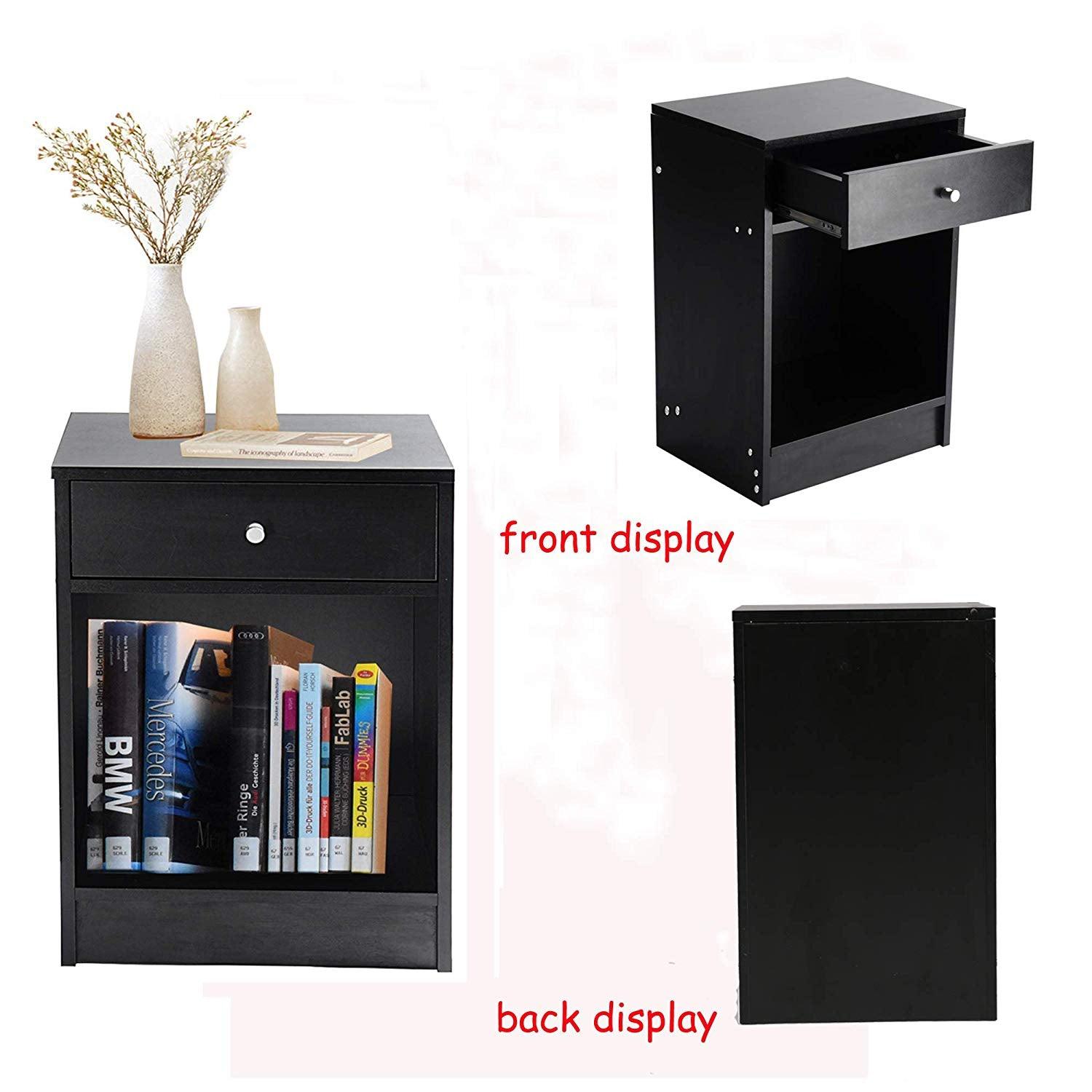 Bosonshop Modern Nightstand Bedside Table for Bedroom Living Room (Black)