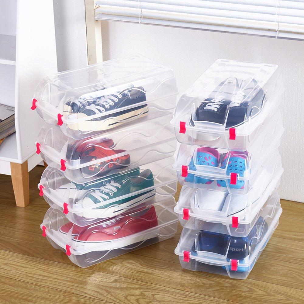 Bosonshop 8 Pack Stackable Clear Plastic Shoe Box Multi-purpose Transparent Closet Storage Box Container for Home Office