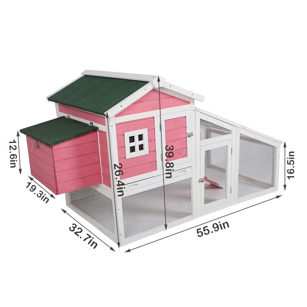 Bosonshop Bunny Hen Cage House Large Chicken Coop, Wooden Pet Home for Small Animals with Run Nest