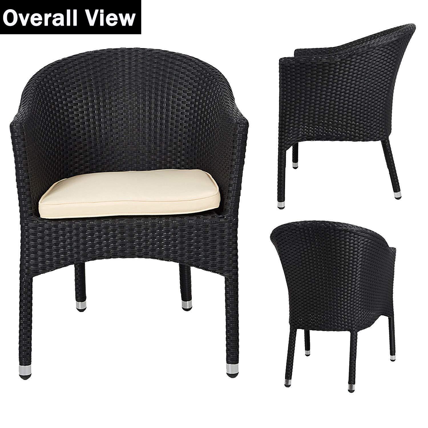 Bosonshop Outdoor Dining Rattan Chairs Patio Garden Furniture with Seat Cushions, Black