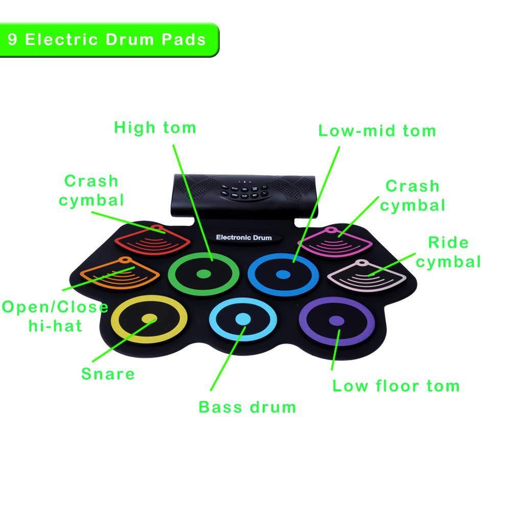 Bosonshop Portable Electronic Drum Set Roll Up Drum Kit Pad 9 Electric Drum Pads with Headphone Jack