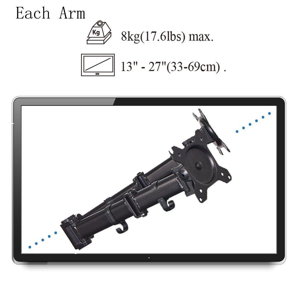 Bosonshop Dual Arm Adjustable Monitor Mount with Clamp for 2 LCD LED Computer Screen