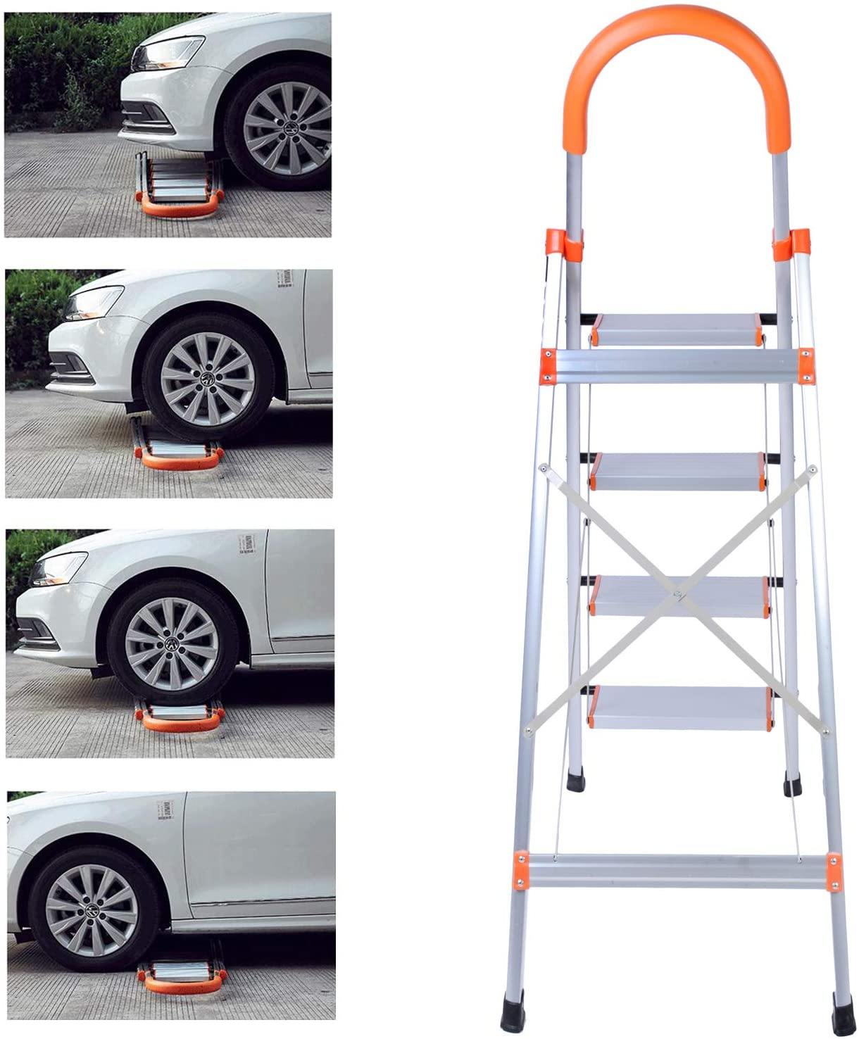 4 Step Ladder Folding Stepladder Stool Anti-Slip Pedal Aluminum Lightweight Safety Hand Grip 330 lb Capacity for Indoor Outdoor Home Garden Office - Bosonshop