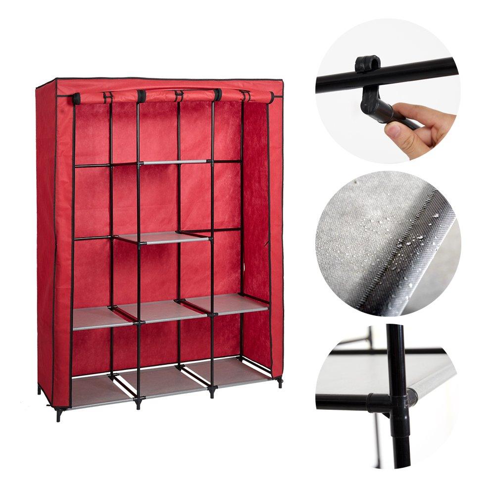 Bosonshop Portable Clothes Closet Non-Woven Fabric Free, Red