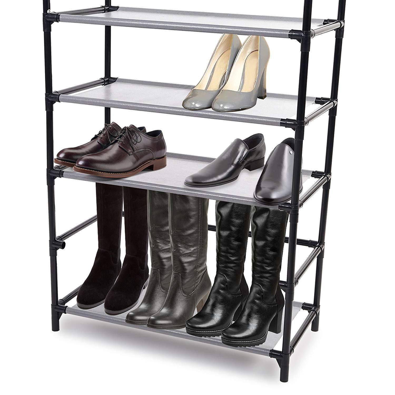 Bosonshop 10 Tiers Shoe Rack with Dustproof Cover Shoes Storage Cabinet Boot Organizer Red