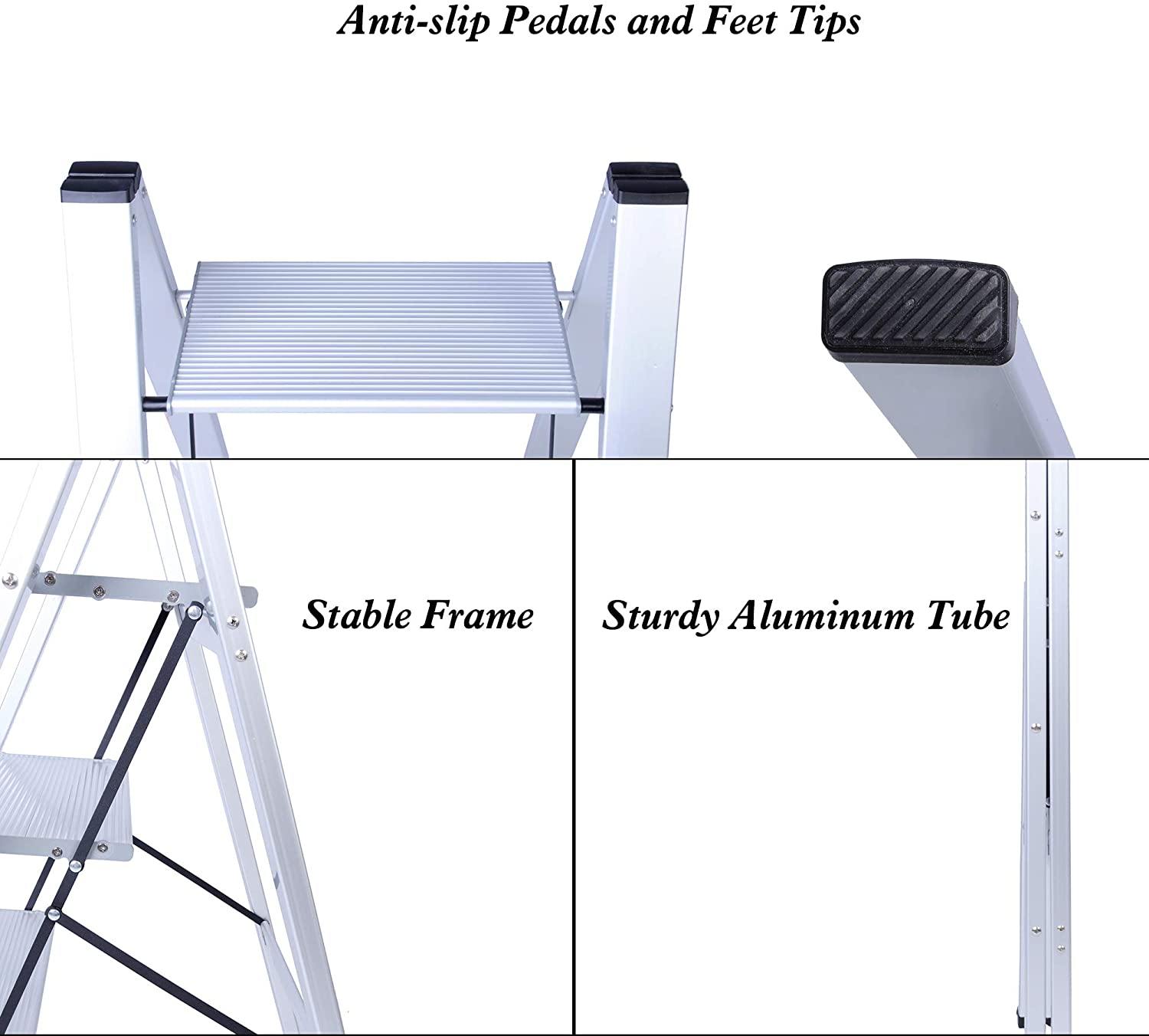 Folding 3 Step Ladder,2-in-1 Lightweight Aluminum Step Ladder Multi-Use Step Stool with Anti-Slip Wide Pedal - Bosonshop