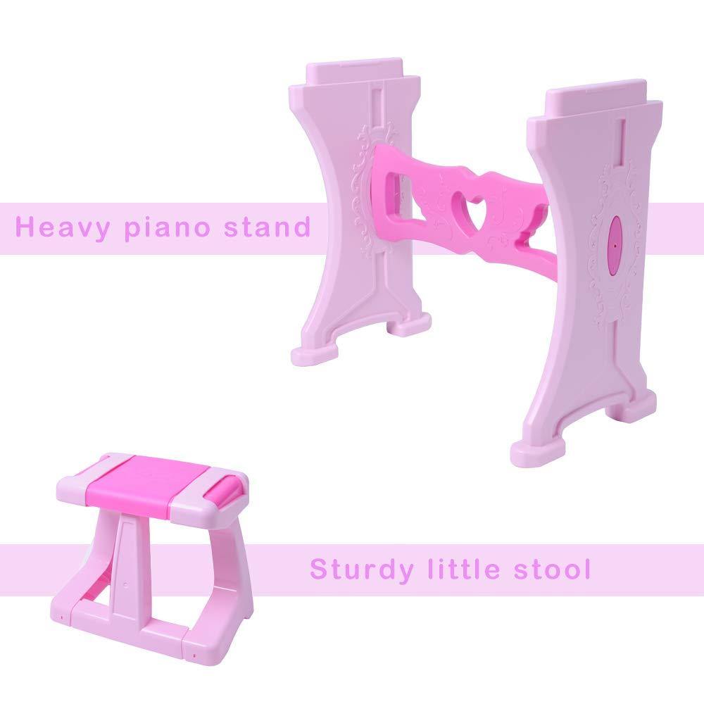 Bosonshop Kids Toy Grand Piano with 37-Key Keyboard Stool and Microphone Little Princess, Pink