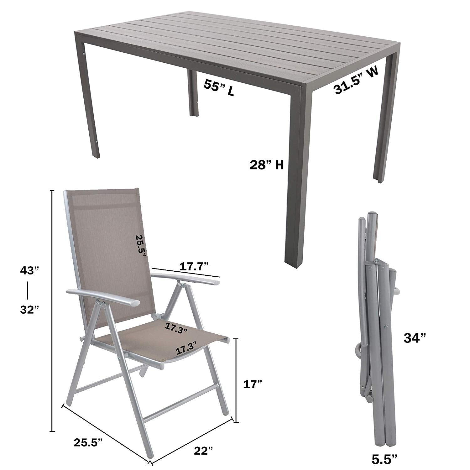 Bosonshop 5Piece Patio Dining Sets with Outdoor Table and Chairs