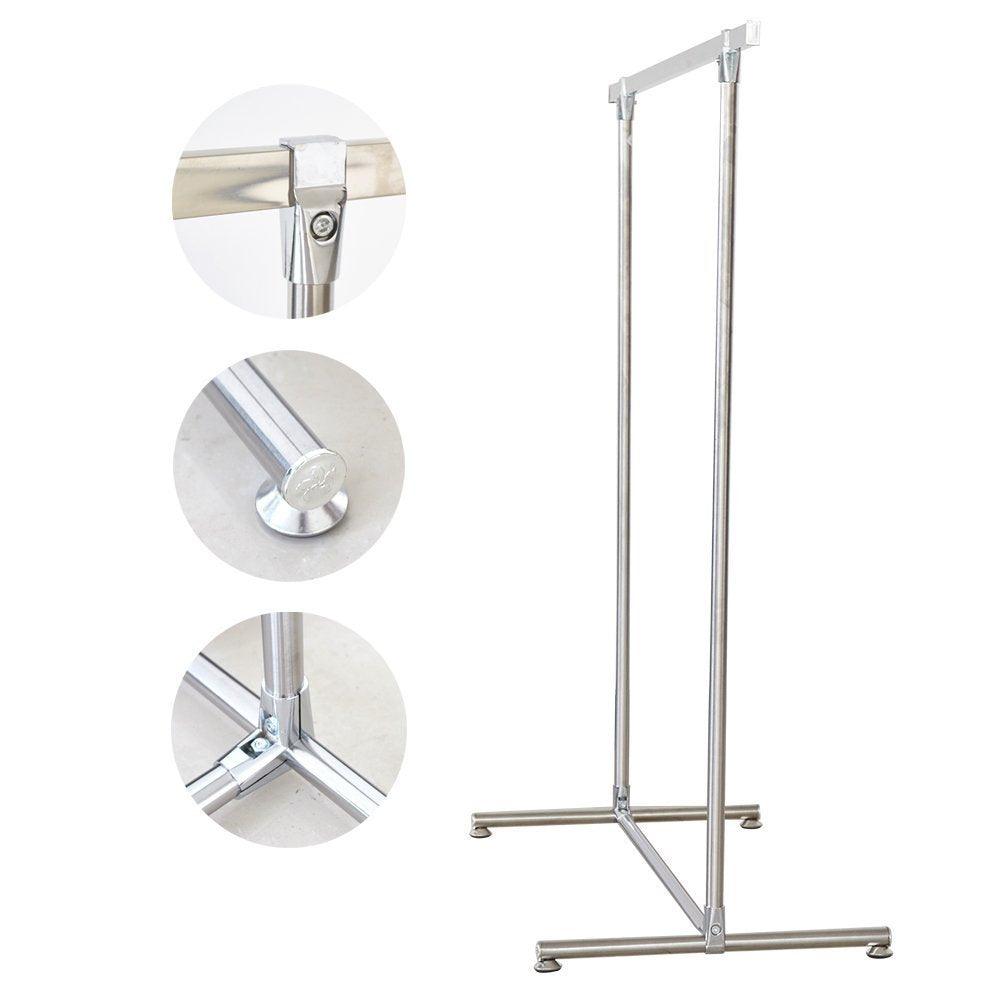 Bosonshop Heavy Duty Stainless Steel Single Rail Clothes Rack Free Standing Garment Rack