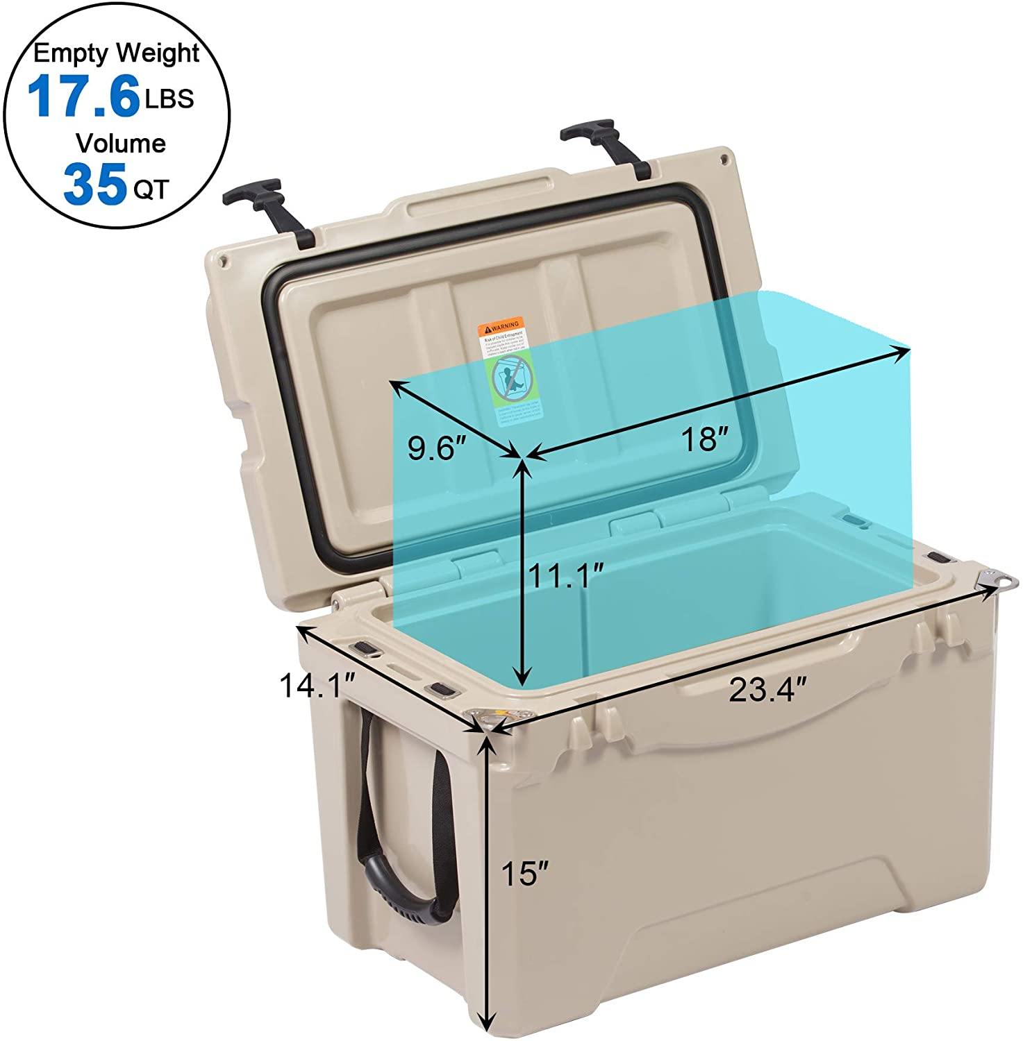 35QT Ice Cooler Rotomolded Insulated Coolers, Heavy Duty Ice Chest with Built-in Fish Ruler, Bottle Opener, Cup Holder - Bosonshop