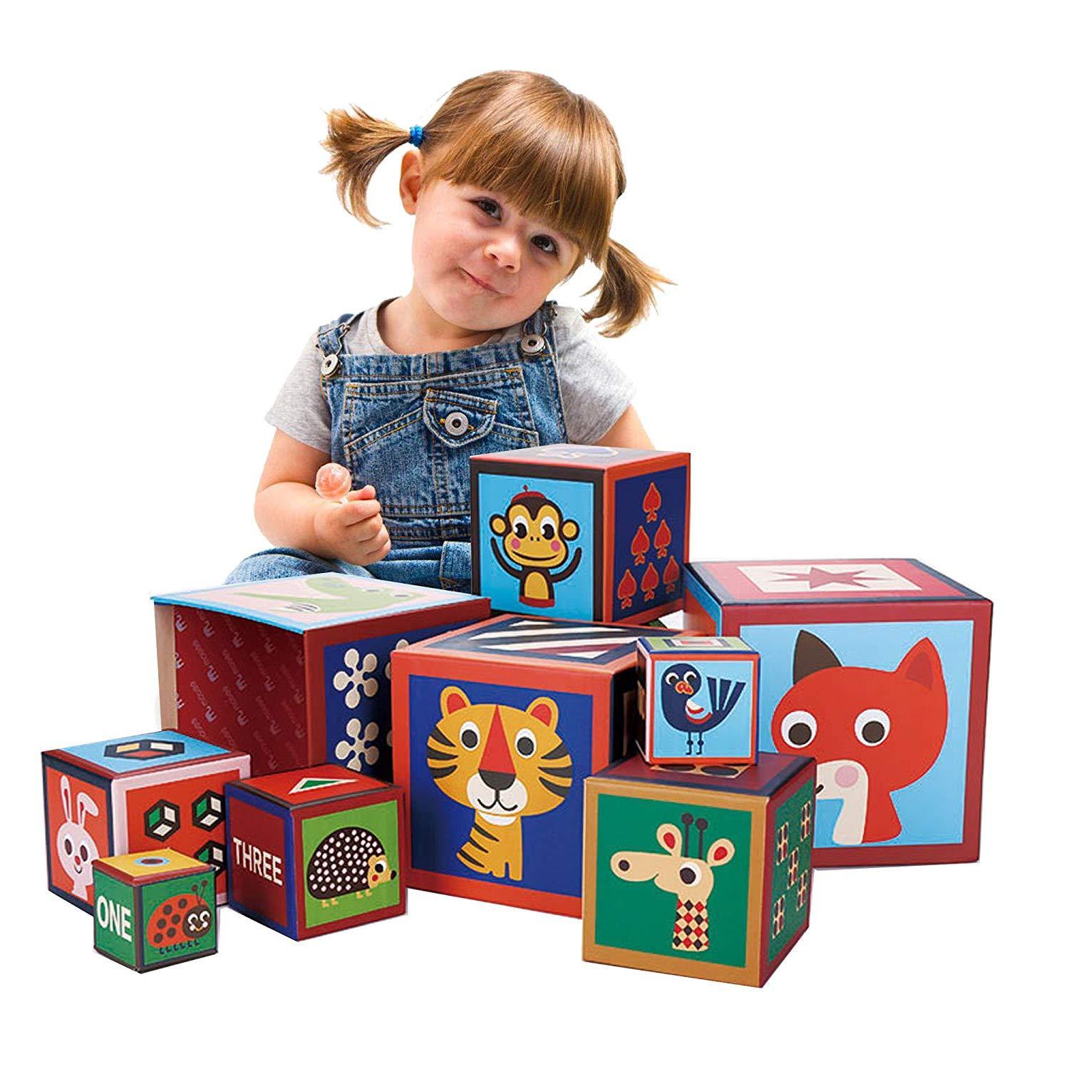 Bosonshop 10 Pieces Nesting Blocks Stacking Cube Boxes Educational Number Block for Kids Educational Toy