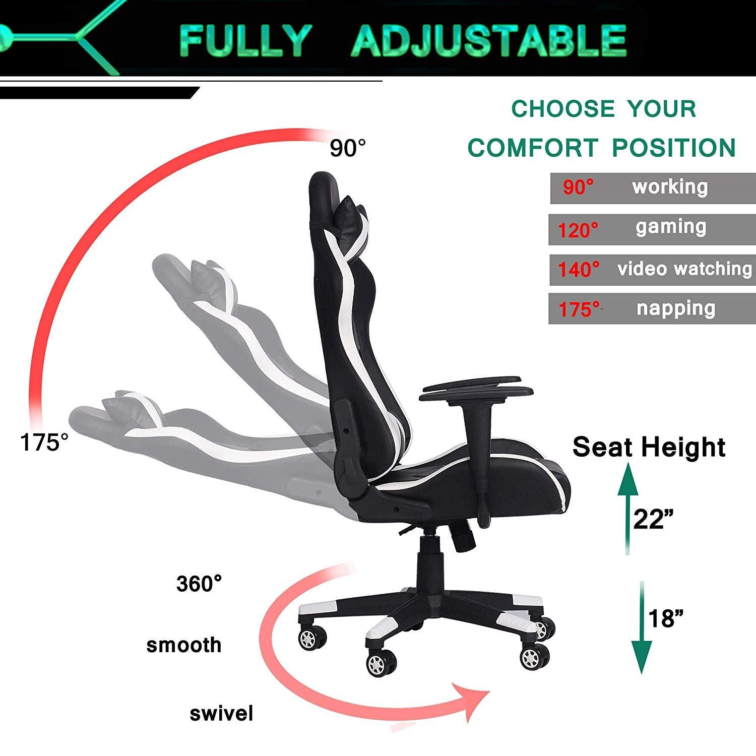 Bosonshop Office Desk Chairs Ergonomic Game Chairs 360°Swivel Style High Back for Great Support Black White