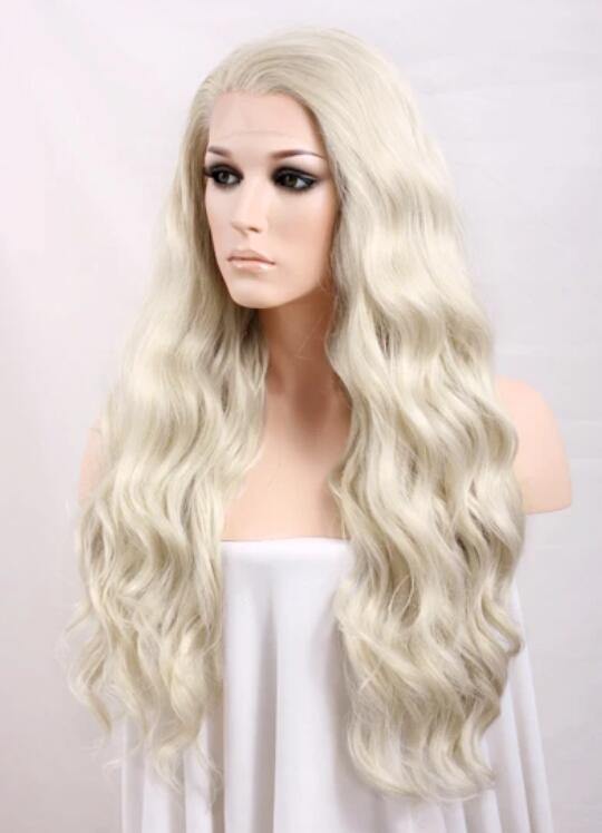 Wavy Light Ash Blonde Lace Front Synthetic Wig - Bosonshop