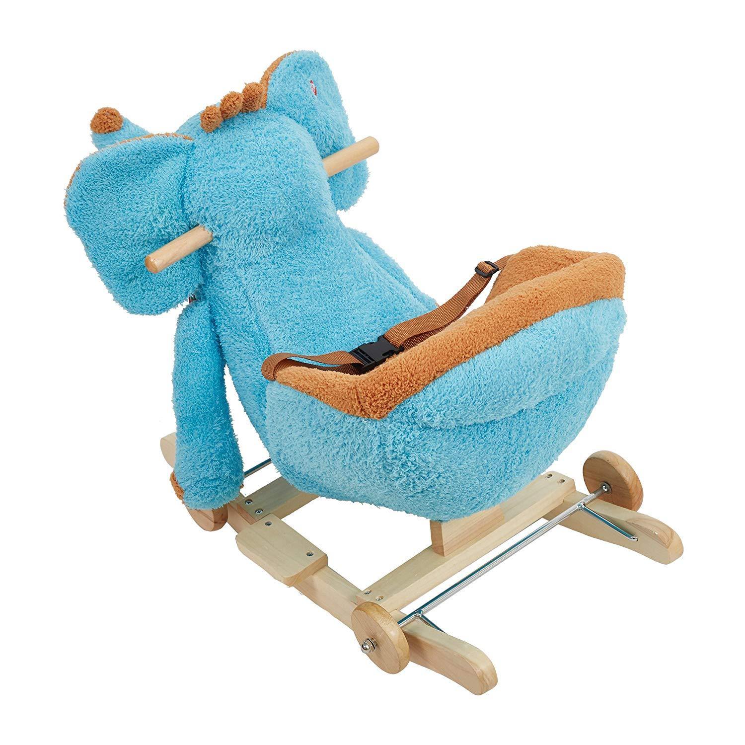 Bosonshop Baby Plush Rocking Horse Wooden Chair Rockers with Wheels,Seat Belt Kid Rocking Horse Chair