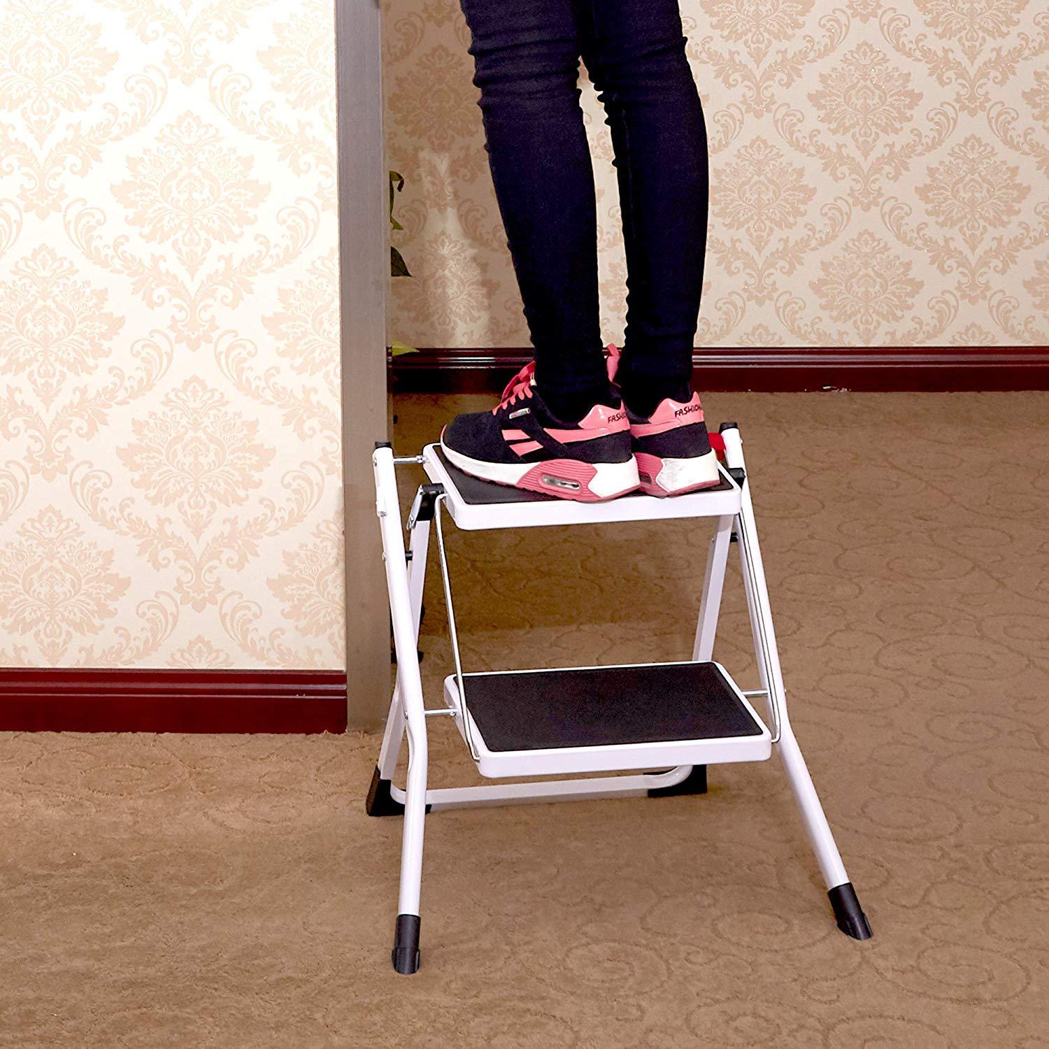 Bosonshop Mini Folding 2-Step Stool Lightweight Stepladders 17" High 225 lb Capacity White