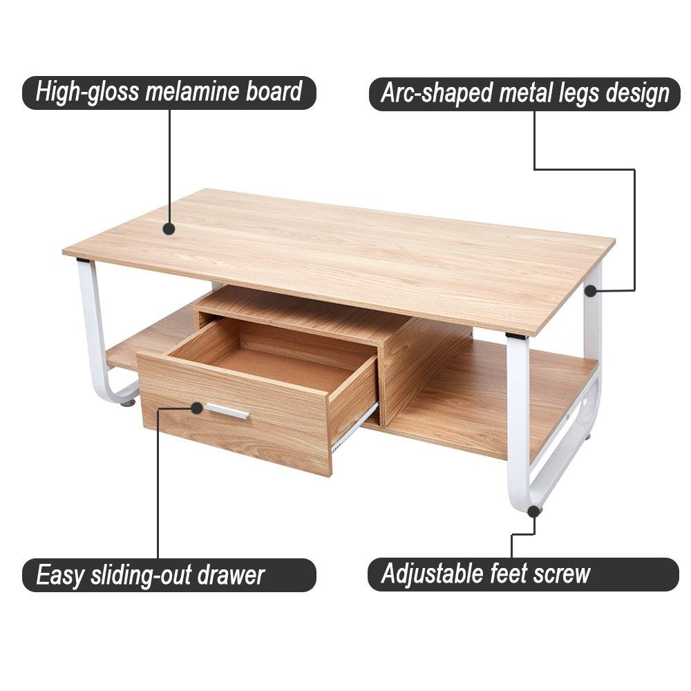 Bosonshop 47” Modern End Table with Drawer Storage Shelf Rectangular Side Table