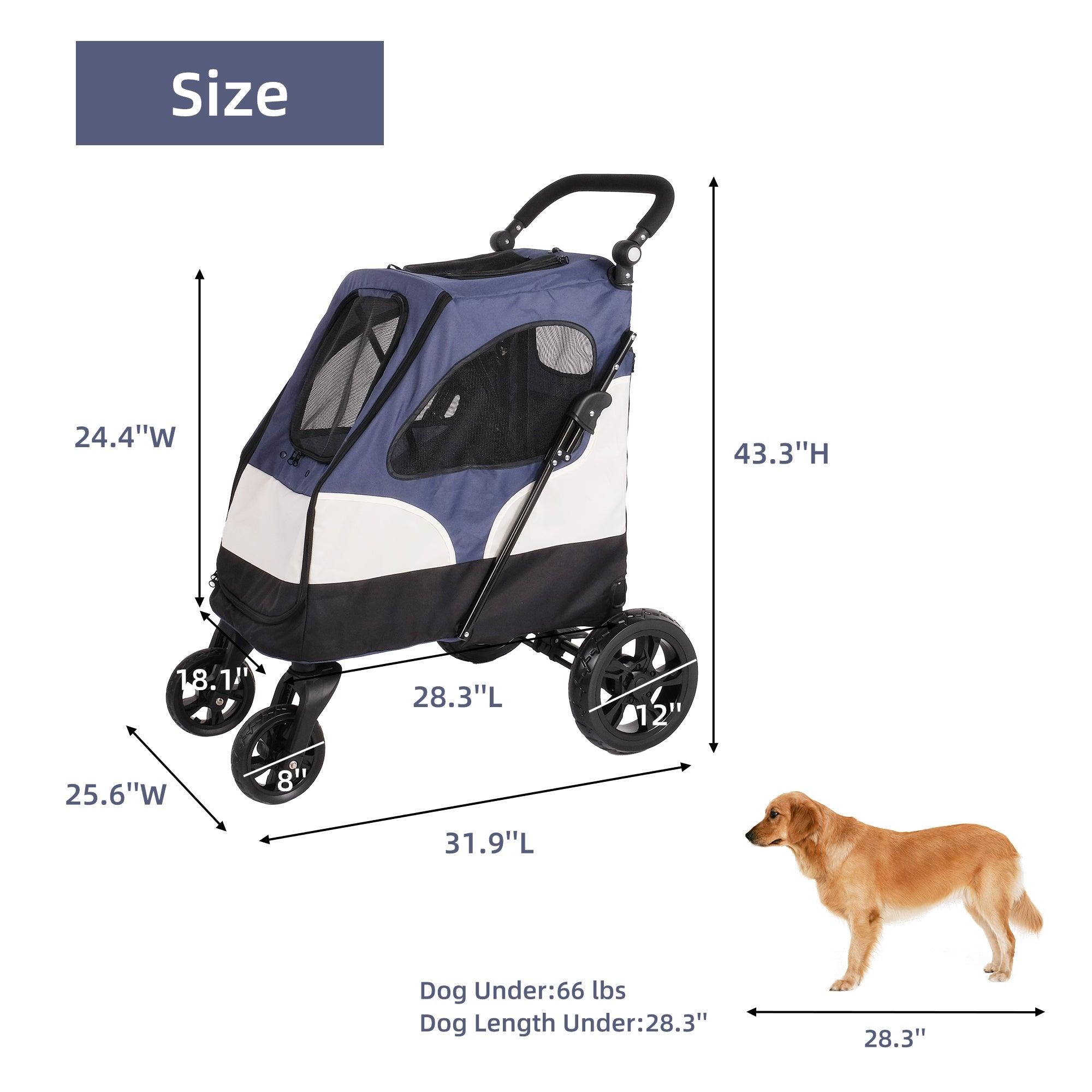 Foldable Travel Dog Stroller Pet Gear Stroller with Adjustable Handle & Mesh Window, Blue - Bosonshop