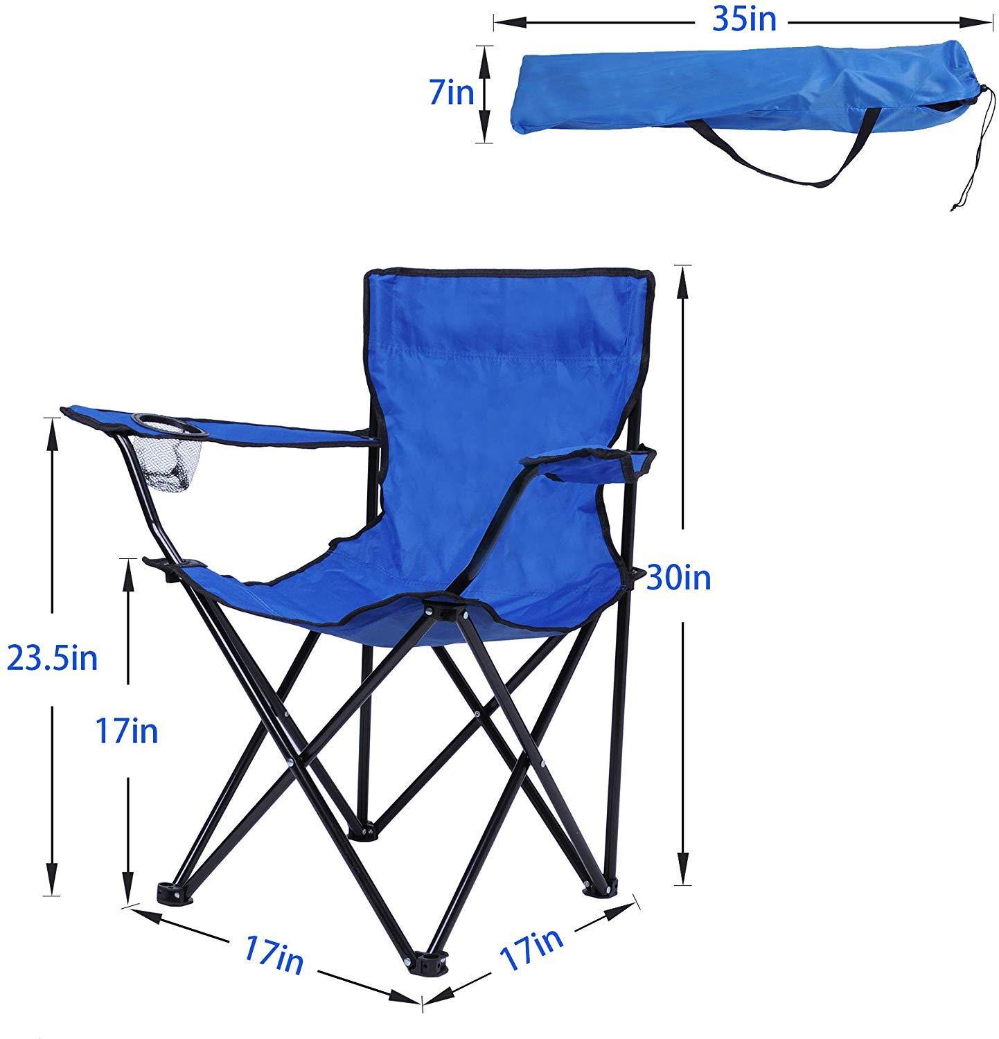 Portable Camping Chairs with Carry Bag and Cup Holder Folding Quad Chair Blue - Bosonshop