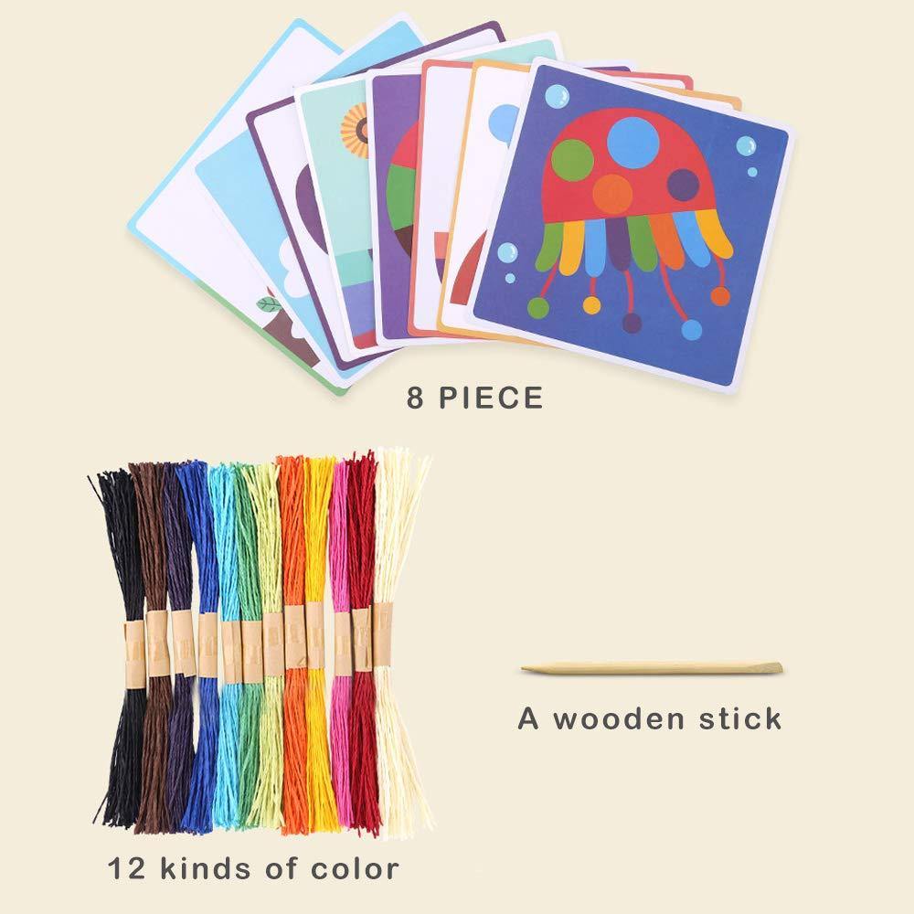 Bosonshop Color Rope Paste Painting Sticky Mosaics Kids 8 Cards DIY Art Crafts Educational Toys