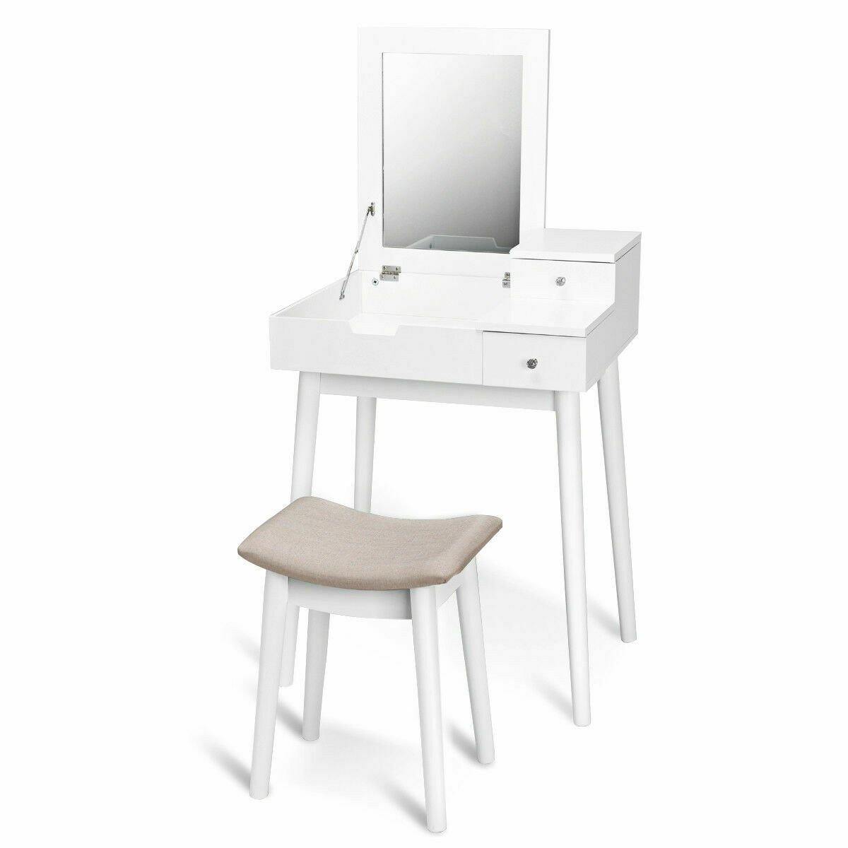 Vanity Table Set with Flip Mirror Desk Furniture Stool - Bosonshop