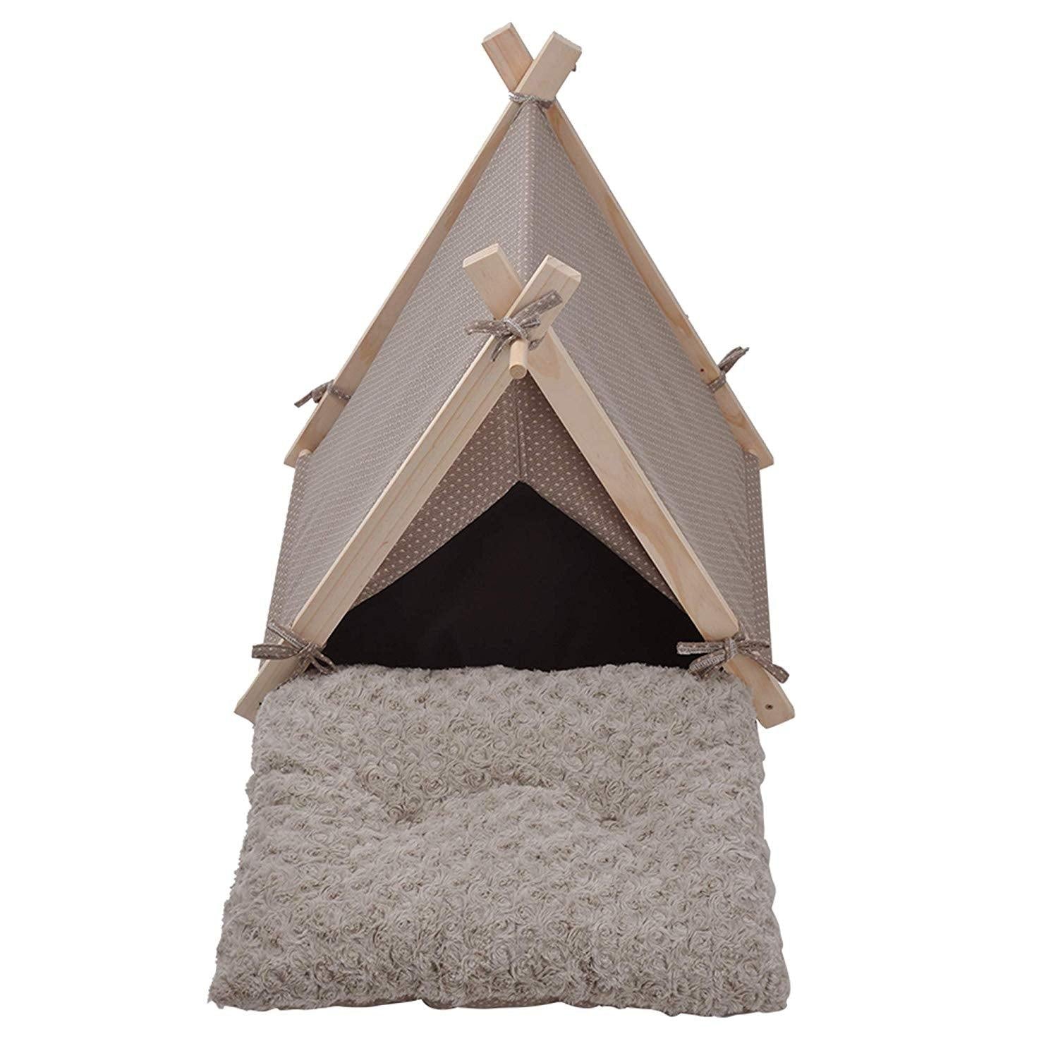 Bosonshop Pet Teepee Tent Dog & Cat Tent Bed Small Washable with Soft Bed Padding for Kitty Puppy Small Dog