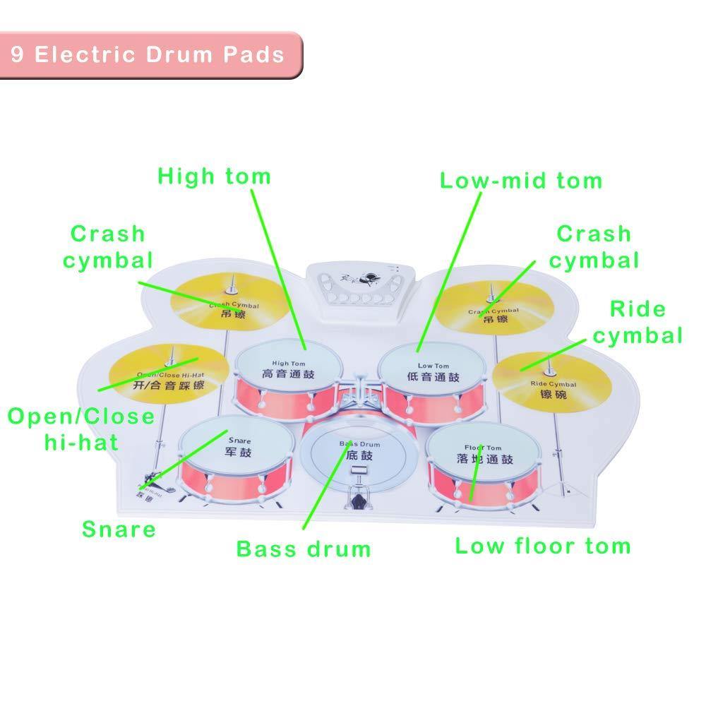 Bosonshop Portable Electronic Drum Set Roll Up Drum Kit Pad 9 Electric Drum Pads with Headphone Jack