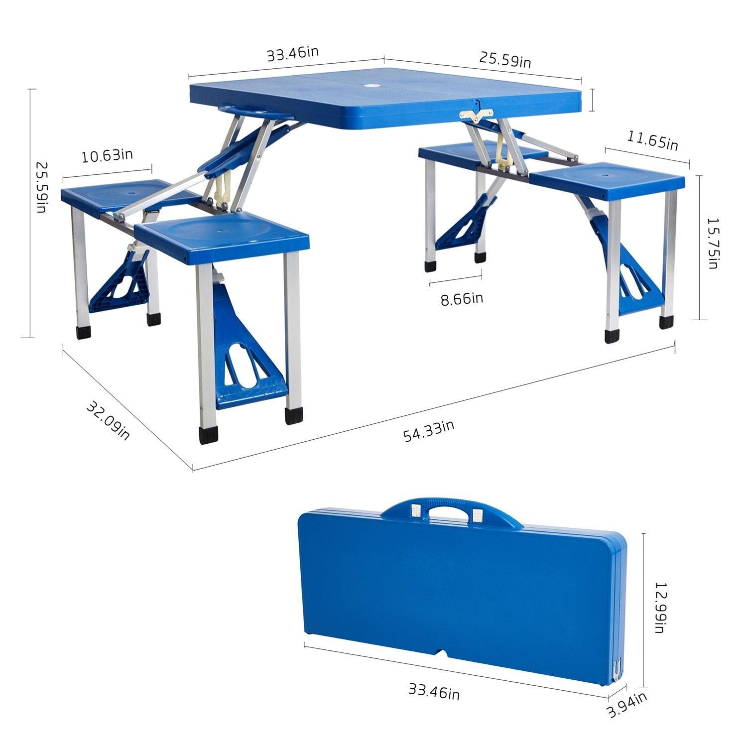 Bosonshop Lightweight Plastic Outdoor Camping Suitcase Table with Chairs,Blue