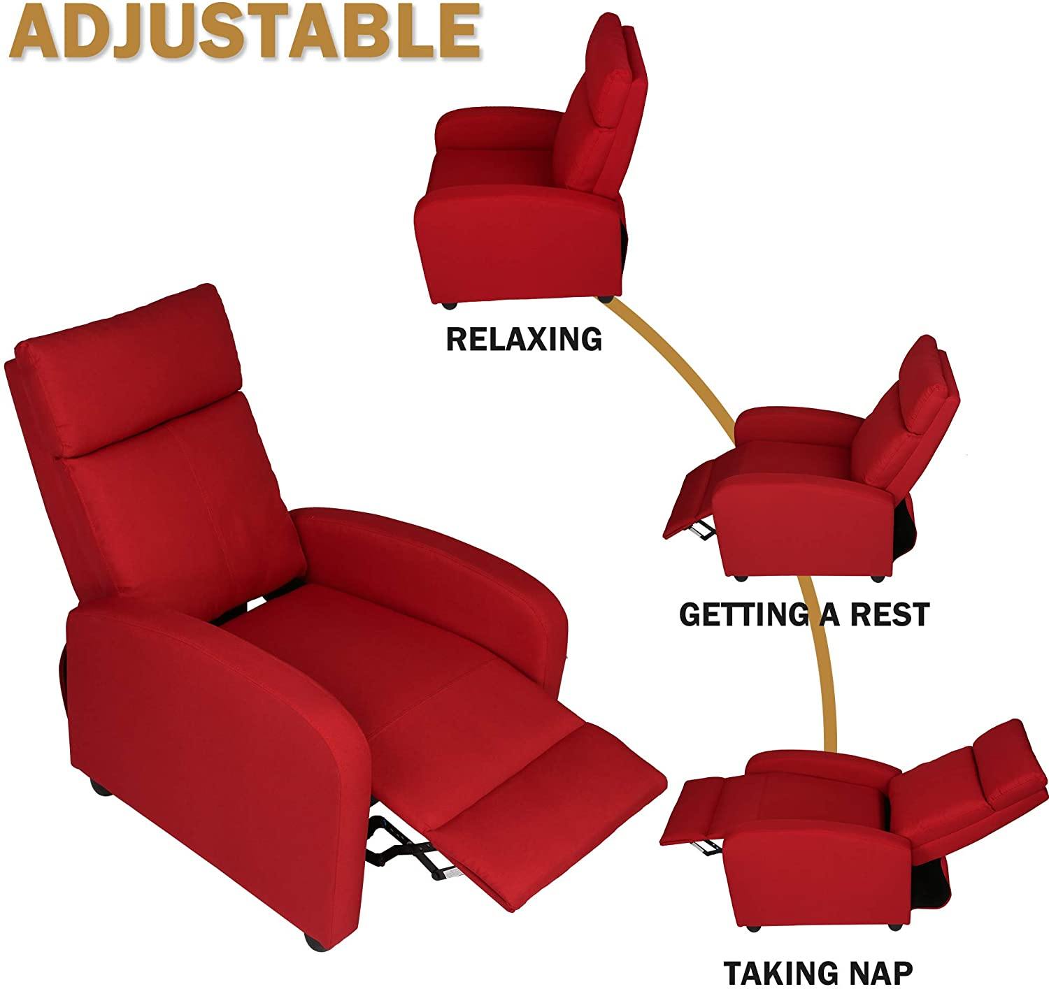 Fabric Recliner Chair Adjustable Single Sofa Home Theater Seating Recliner Reading Sofa for Living Room & Bedroom, Red - Bosonshop