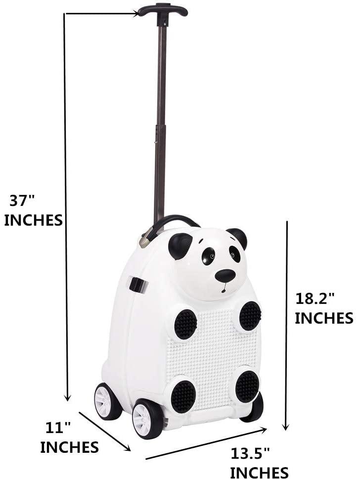 Toddler Suitcase, Kids Hard Case Shell Rolling Carry On Luggage with Blocks - with 4 Wheels, Extendable Handle, Panda - Bosonshop