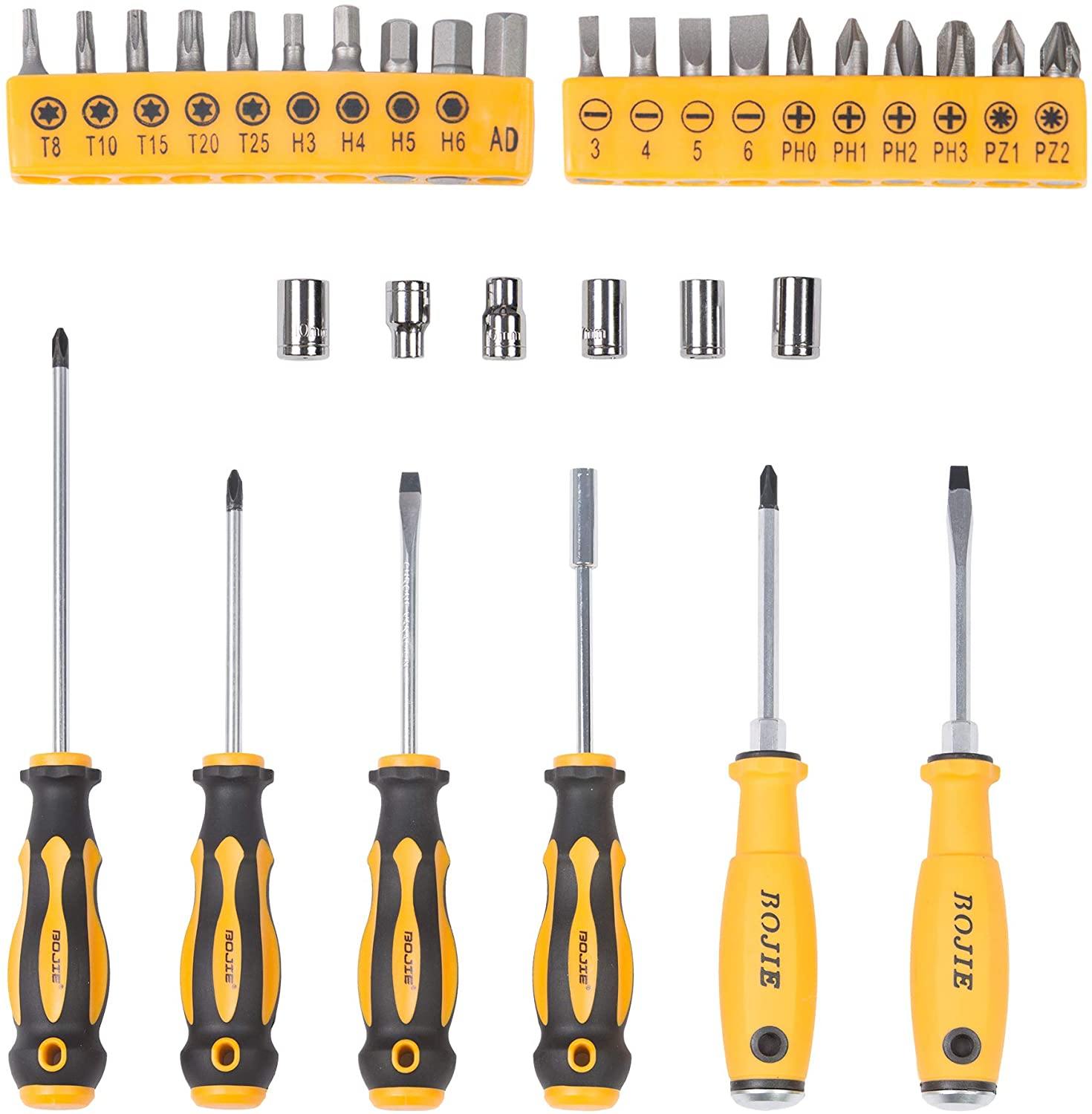 Screwdriver Set 32 PCS Professional Multi-Purpose Tool Screwdriver Bit Kit Socket with Portable Box Household Repair Tool Extension Kit Yellow - Bosonshop