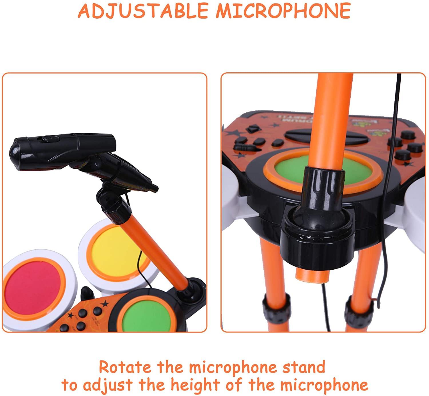 Kids Preschool Musical Toys Drum Set with Adjustable Microphone and Drum Sticks and Stand - Bosonshop