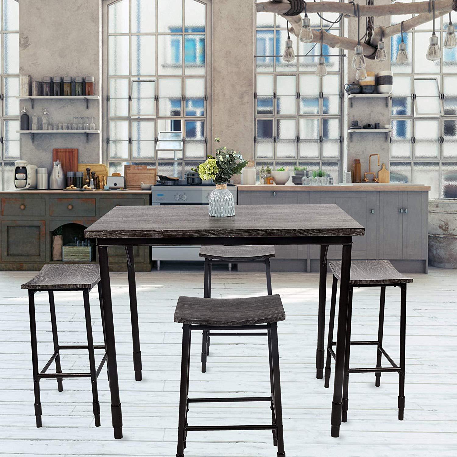 Bosonshop 5-Piece Dining Set with Metal Legs, Industrial Style, Wooden