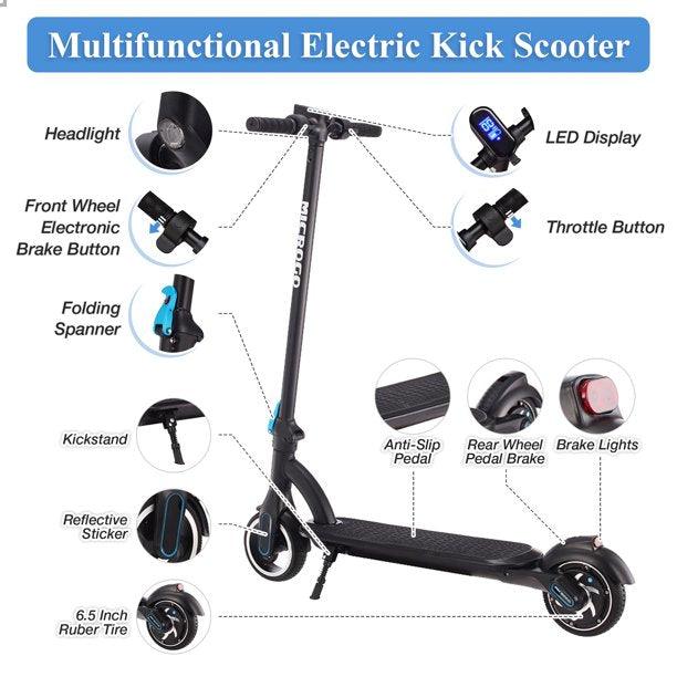 Electric Scooter Foldable Electric Kick Scooter with 250W Motor LED Display Headlight 2 Level Adjustable Speeds Double Braking System - Bosonshop