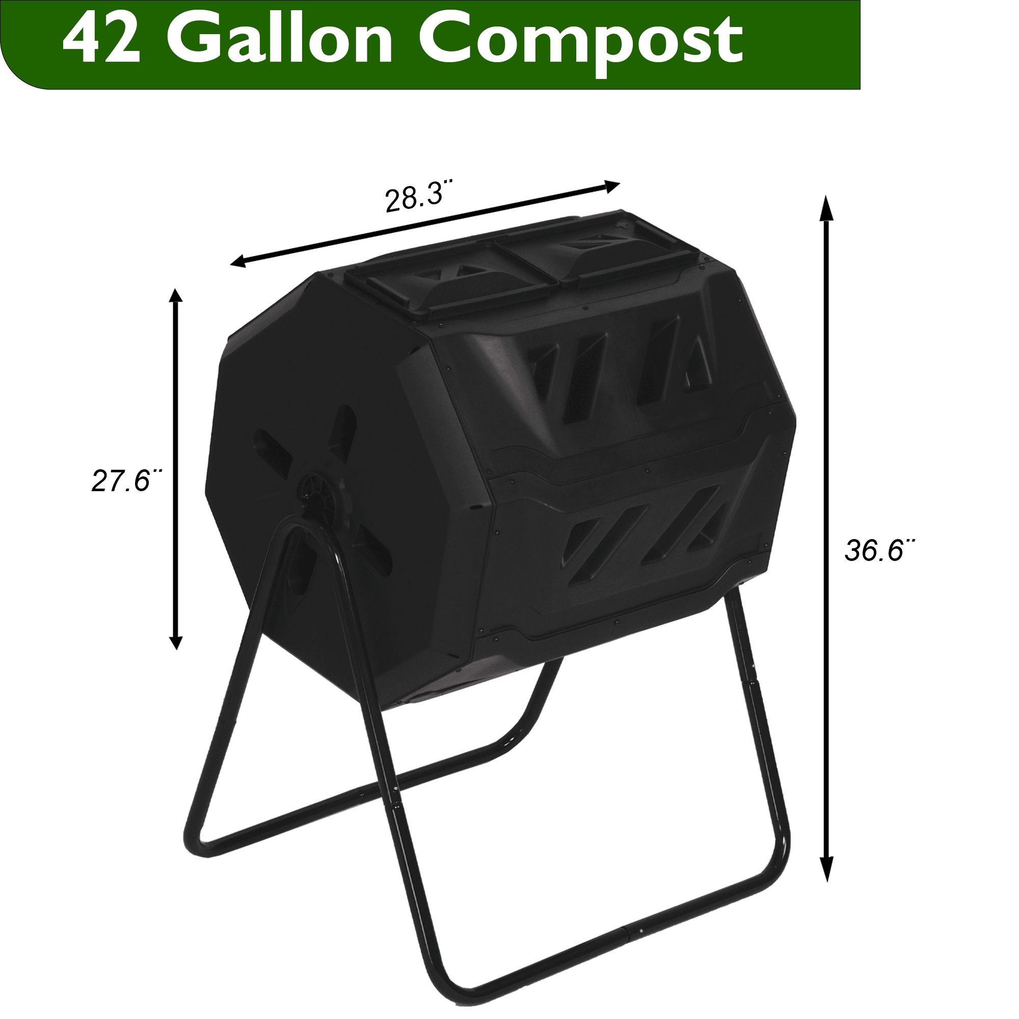 Dual Tumbling Composter 42 Gallon Tumbler Composting Bins Easy Turn System Rotating Barrel With Two Sliding Doors - Bosonshop