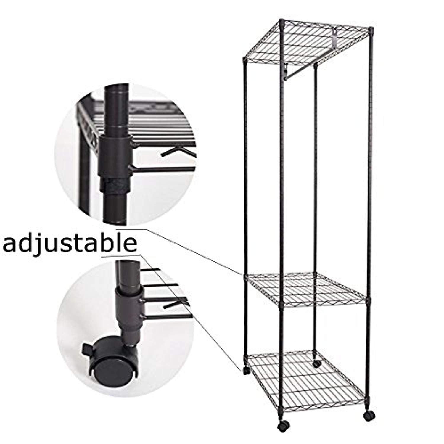 Bosonshop Garment Rack with Top and Bottom Shelves with Wheels,Black (72 inch)