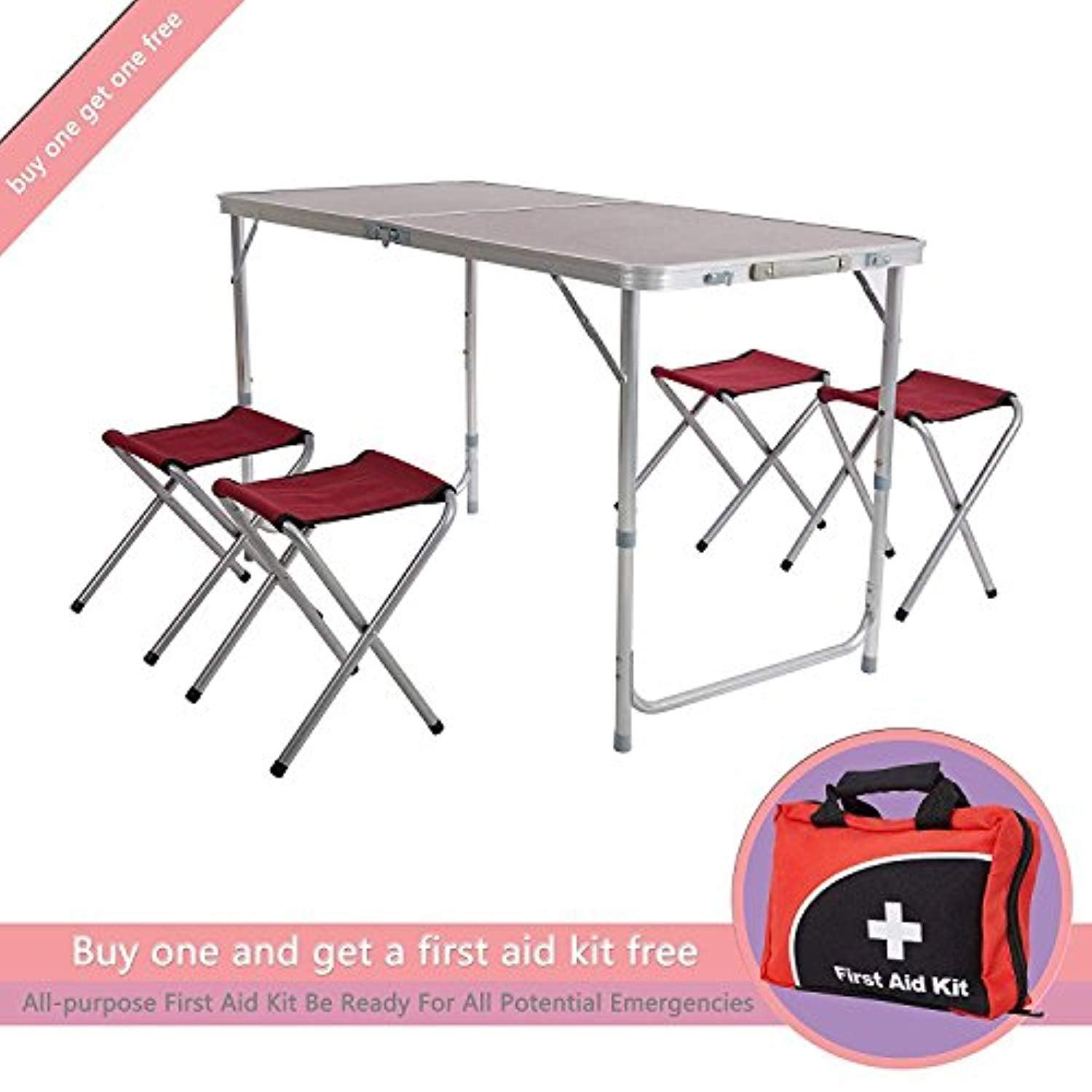 Bosonshop Portable Folding Outdoor Picnic Table, 4 Seats, Adjustable Camping Suitcase Table Set