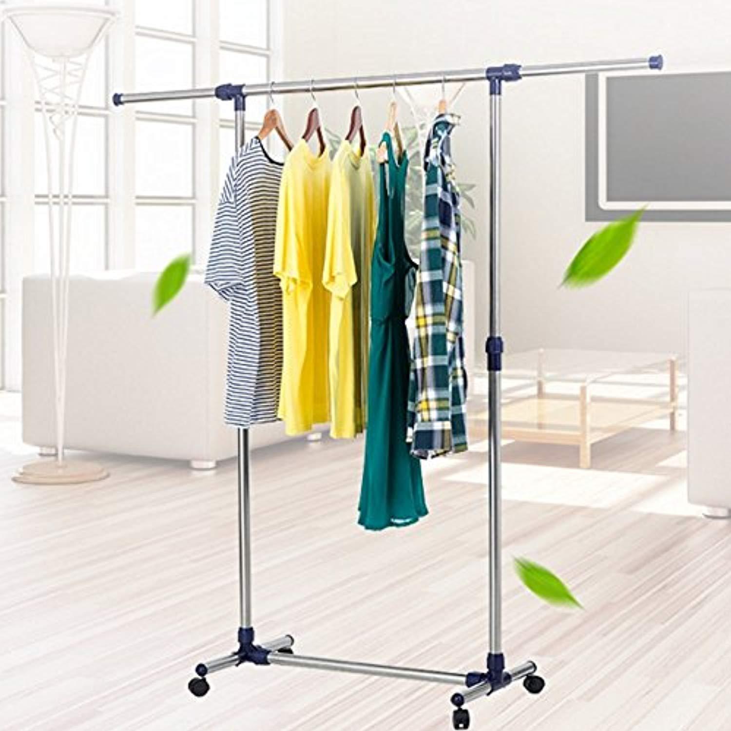 Bosonshop Rolling Clothes Rack Adjustable Garment Rack