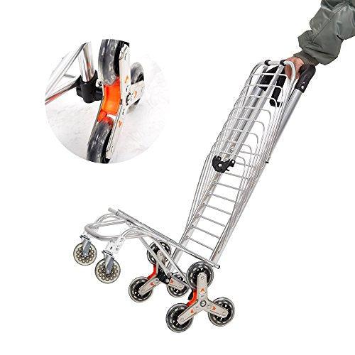 Bosonshop Aluminum Stair Climbing Shopping Cart with Rubber Swivel and Tri-Wheels