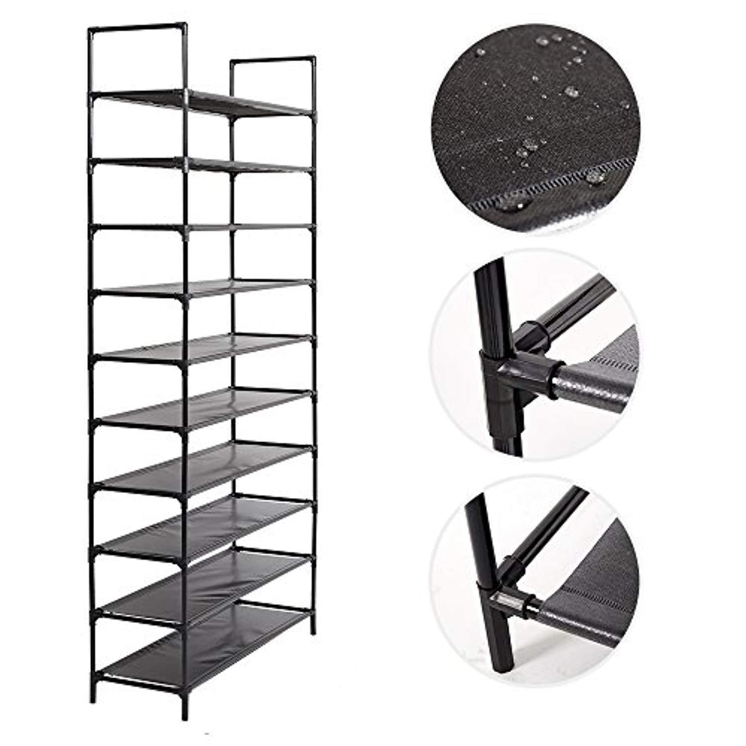 Bosonshop 10 Tiers Shoe Rack Free Standing Non Woven Fabric Shoe Tower Organizer Cabinet for Entryway