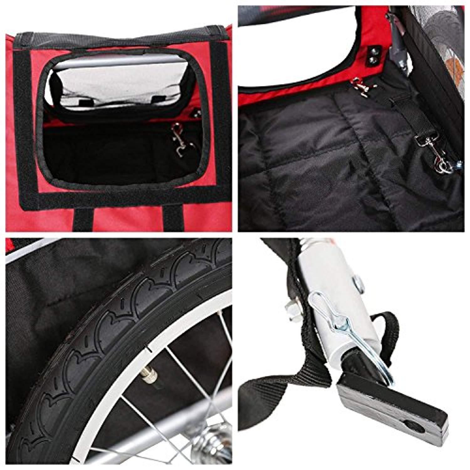 Bosonshop Pet Bike Trailer Bicycle Dog Carrier with Hitch, Suspension, Safety Flag, and Reflectors for Travel, Red