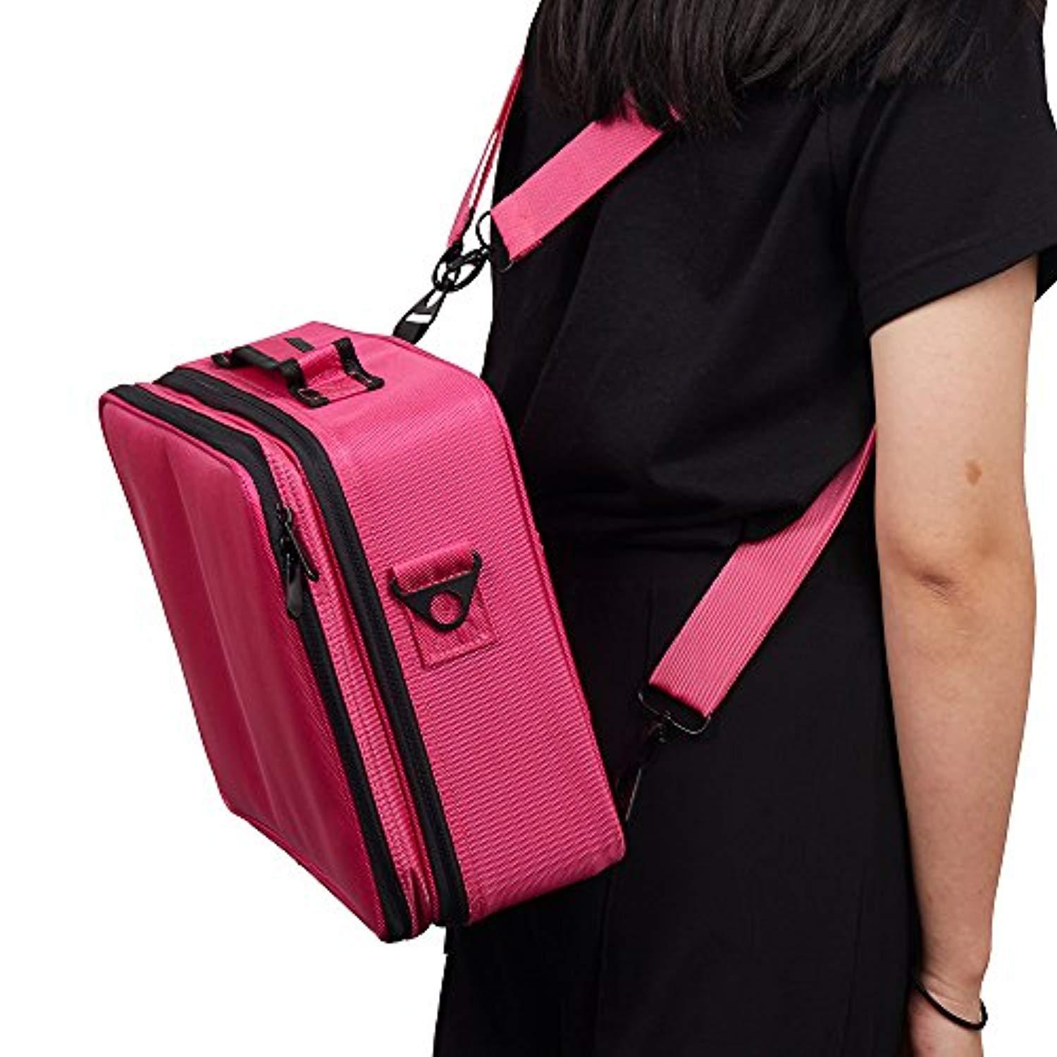 Bosonshop Backpack Portable Travel Makeup Case Cosmetic Organizer Bag Mini Makeup Train Case Pink