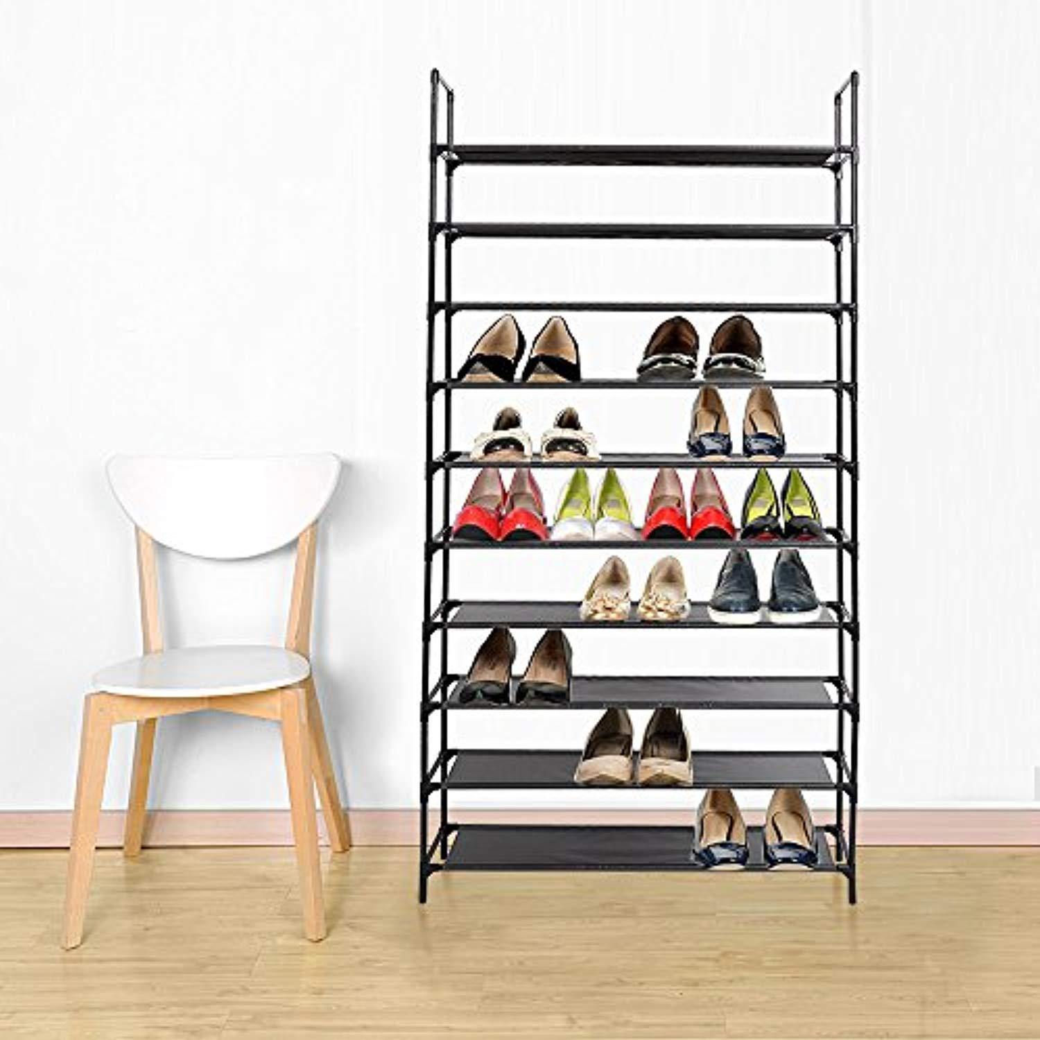 Bosonshop 10 Tiers Shoe Rack Free Standing Non Woven Fabric Shoe Tower Organizer Cabinet for Entryway