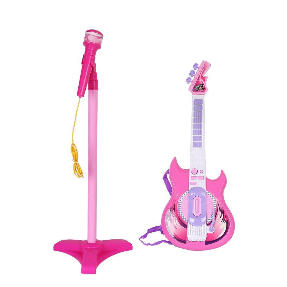 Bosonshop Kids Electric Musical Guitar MP3 Player Karaoke Microphone Play Set, Pink