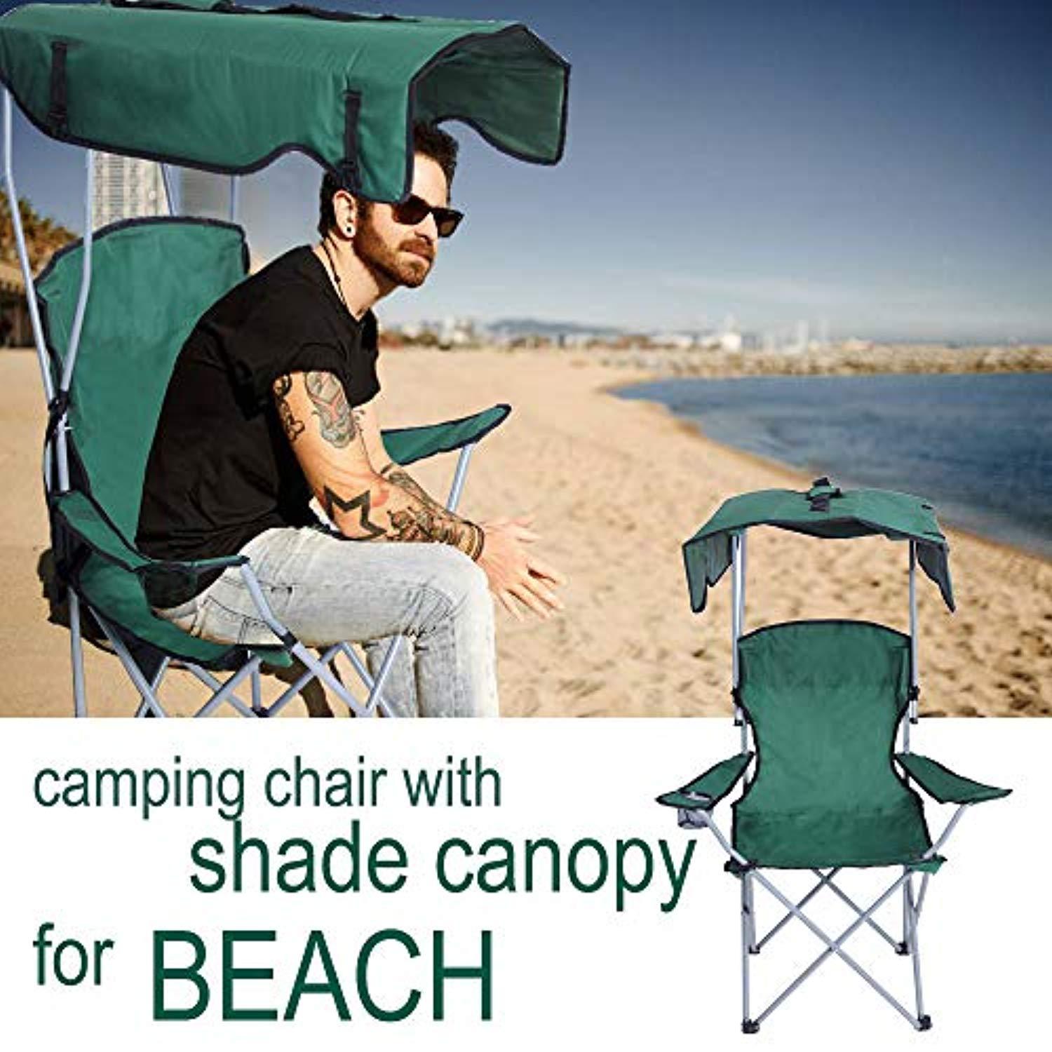 Bosonshop Portable Camping Chairs with Shade Canopy Original Green 30”Lx17”Wx50”H