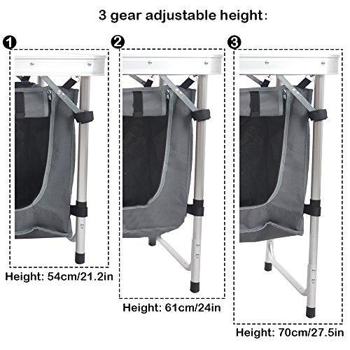 Bosonshop Portable Folding Table with 2 Storage Organizer, Aluminum Lightweight Height Adjustable Table for Camping