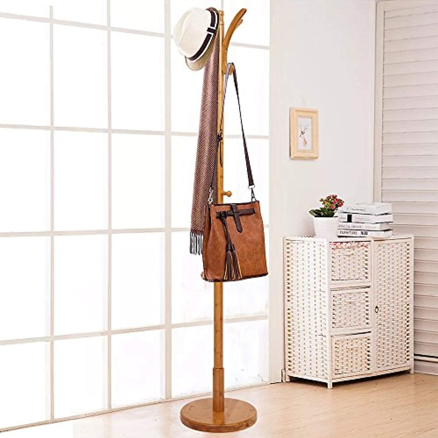 Bosonshop Free Standing Coat Rack Hall Tree with Round Base Heavy Duty 11 Hooks Hat Coat, Yellow